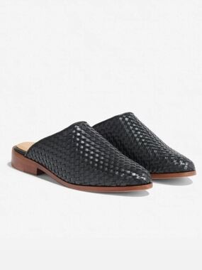 Nisolo Black Woven Pointed-Toe Leather Mules New Sz 8.5 Ret $180